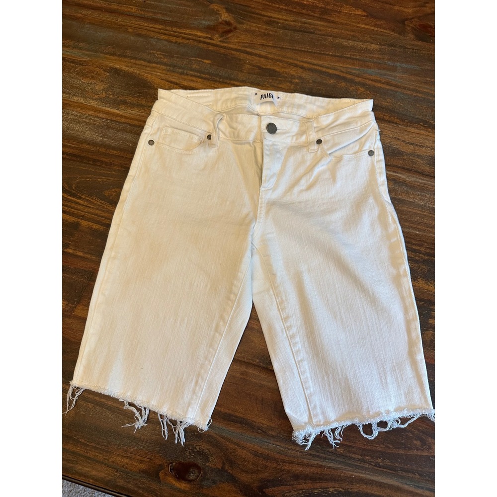 PAIGE White Denim Frayed Hem‎ Bermuda Shorts Womens Size 26